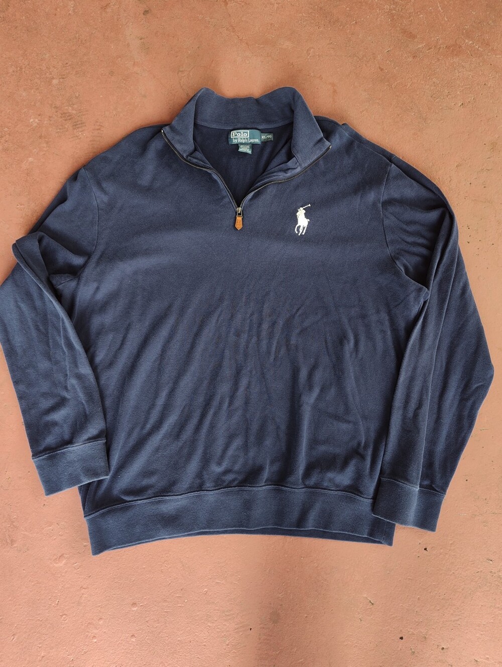 Polo Ralph Lauren Big Pony 1/4 Zip Pullover Men’s XL Navy Cotton Sweater White